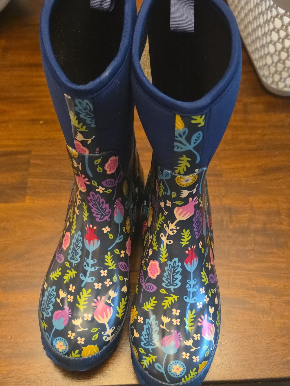 Western Chief Evening Flower Garden Neoprene Mid Rain Boots - Navy Multicolor